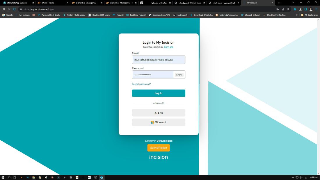شاشة تسجيل الدخول على موقع Incision Academy مع خيار Forgot password